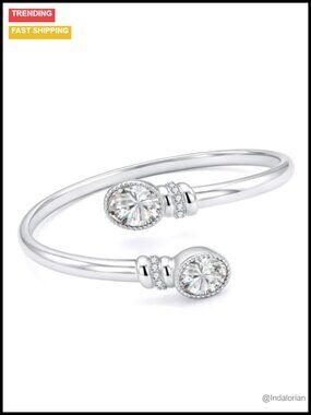 14K White Gold Plated Birthstone Cuff Bangle Bracelet for Women